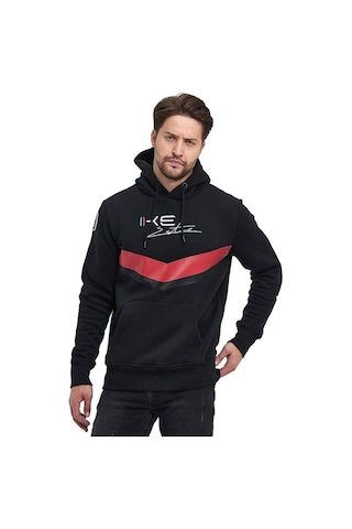 Adams Siyah Kapüşonlu Mavi/kırmızı Baskılı Kanguru Cepli Sweatshirt Siyah