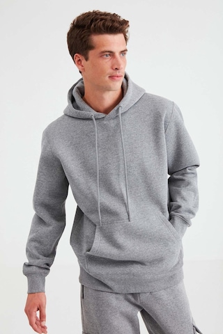 Grimelange Jorge Erkek Yumuşacık Kapüşonlu Organik Pamuk Kanguru Cepli Regular Açık Gri Sweatshirt Açık Gri