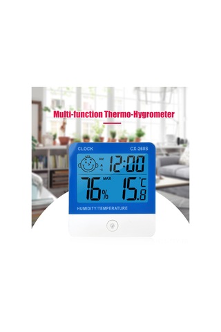 Dianziye Beyaz-mavi Ultra İnce Lcd Ekranlı Sıcaklık-nem Ölçer, Arka Işık Ve Zaman Gösterimi, Ev Ofis Kullanımı, Cx-260s Pil Dahil Değil