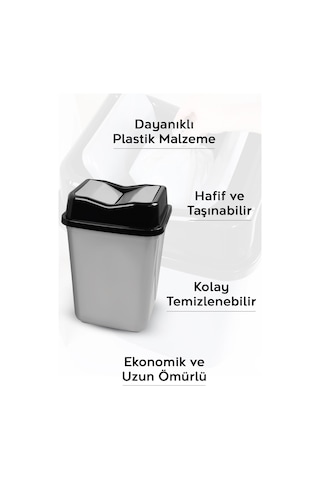 Çift Kapaklı Plastik Çöp Kovası - Ev Ofis Banyo Mutfak Çöp Kovası Gri 30 Litre Gri