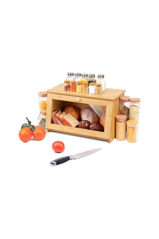 Doğal Bambu Ekmek Kutusu, Yuvarlak Saplı Ve 39x23x18 Cm Ebatlarında A