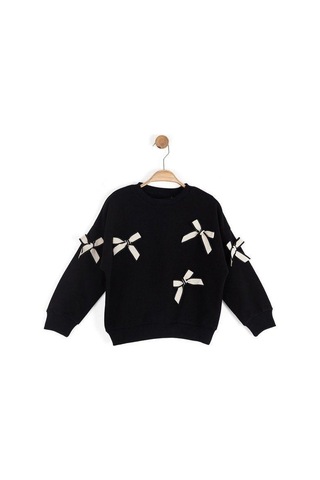 Kız Çocuk Fiyonk Detaylı Sweatshirt-16131 Siyah