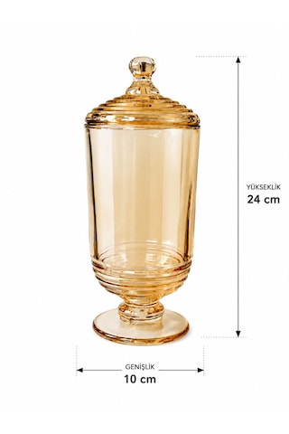 Chacha Home Halkalı Cam Kapaklı Ayaklı Drajellik & Şekerlik 780 Ml - 24 Cm Bal Rengi