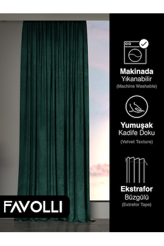 Br Favolli Kadife Dokulu Zümrüt Rengi Ada Fon Perde Ekstrafor Büzgülü Dream Series Zümrüt