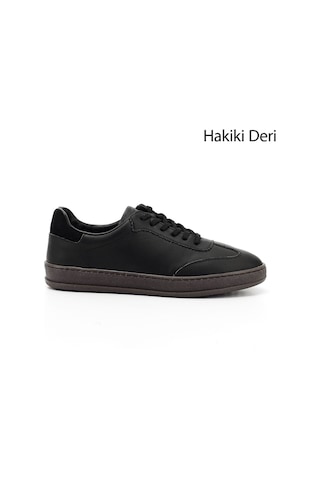 Gönderi R Siyah Bağcıklı Hakiki Deri Sneaker Siyah