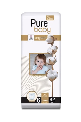 Pure Baby Organik Pamuklu Cırtlı Bez Tekli Paket 6 Numara XXL 32