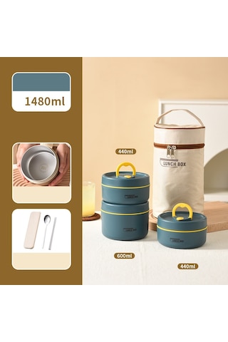 2 Adet Küçük + Büyük + Çatal Bıçak Takımı + Isınma Çantası 304 Paslanmaz Çelik Yalıtımlı Öğle Yemeği Kutusu İşe Gidip Gelmek İçin Öğle Yemeği Kutusu Mavi