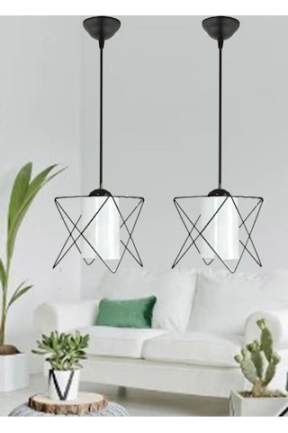 Trend Kitchen 2 Adet Zigzag White Glass One Mutfak, Antre, Koridor, Avize Siyah