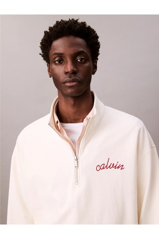 Calvin Klein Erkek Yarım Fermuarlı Logolu Sweatshirt - Mavi-8783 Blue Jean