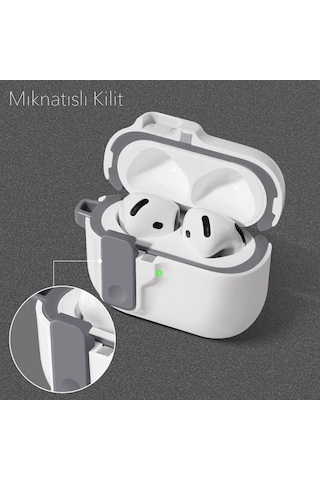 Apple Uyumlu AirPods Pro 3. Nesil İle Kılıf Standlı Kilitli Tpu Premium Matte Trip Case Beyaz