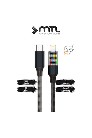30w Pd Type-c To Apple Uyumlu iPhone Lightning Güç Durum Göstergeli Lcd Ekranlı Şarj Kablosu 1 Metre Siyah Mt2154