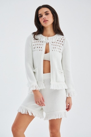 Peraluna Mıyoki Cardıgan & Shorts Mevsimlik Pamuklu Kadın Triko T Kırık Beyaz