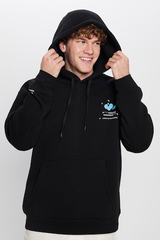 Tudors Unisex Oversize Geniş Kesim Pamuklu Yumuşak Dokulu İçi Polarlı Baskılı Siyah Kapüşonlu Sweatshirt-32508 Siyah