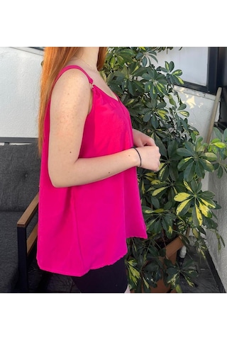 2020 V Yaka Düz Askılı Kadın Bluz - 90 Pembe