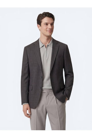 Kip Renkli Mikro Modern Fit Yün Karışımlı Ceket