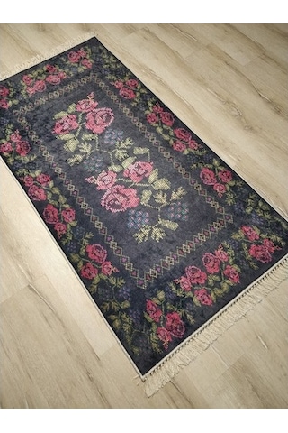 Yamalı Home Style Deri Taban Siyah Kırmızı Pr5616-80X150 Siyah