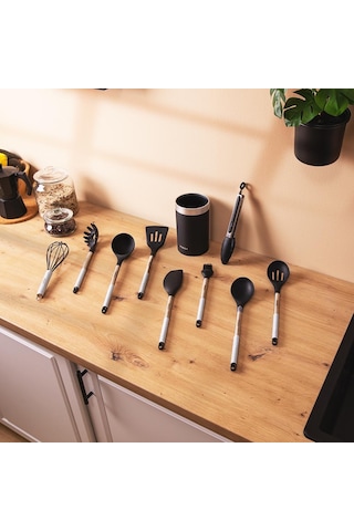 Cecotec Polka Exclusive Wood & Rock 9 Parça Silikon Mutfak Gereçleri Seti Siyah