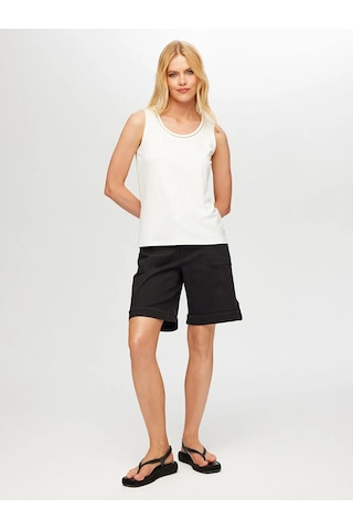 Faik Sönmez Yakası Zincir Şerit Detaylı Kadın Kolsuz Bluz B00024-3 Ekru