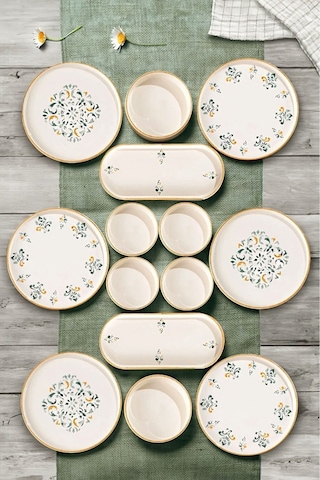 14 Parça 6 Kişilik Sıla Stackable Kahvaltı Takımı - Lüx Kahvaltılık Sunum Seti Tabağı Turuncu Mint