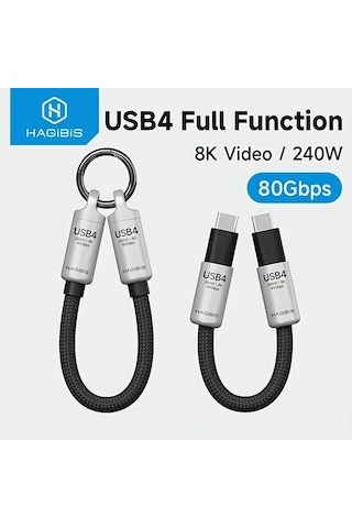 Honeybeeshop Hagibis Gri Usb4 Veri Kablosu Anahtarlik Askisi Usb C Usb C Sarj 80gbps 15cm