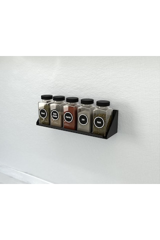 Aju Modern Baharat Rafı, Minimalist Mutfak Depolama, Metal Duvar Baharat Rafı, Mutfak Düzenleyici Raf Siyah