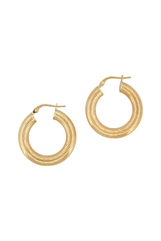 Altın Nesil - 14 Ayar Altın Çizgi Detaylı Orta Halka Küpe Altın - Beyaz Altın