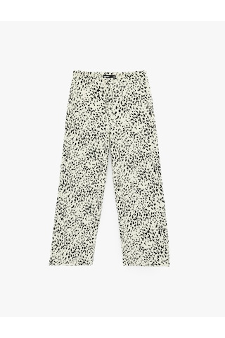 Koton Bürümcük Kumaş Beli Bağcıklı Geniş Paça Bol Pantolon Siyah Desenli 6sak40059ek Siyah Desenli