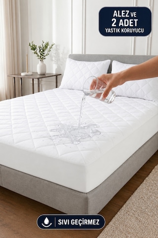 Kapitone Fitted Su Sıvı Geçirmez Yatak-yastık Koruyucu Alez Set Beyaz