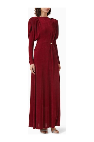 Eegen Studio Diva Maxi Elbise - Puf Kollu, Derin U Yırtmaçlı, Twinkle Knit Kumaş Kırmızı Kod 006732