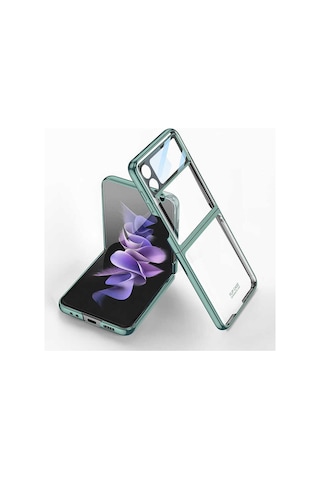 Samsung Uyumlu Galaxy Z Flip 4 Kılıf Zore Kıpta Lensli Kapak Koyu Yeşil