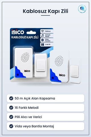 Kablosuz Kapı Zili 50 M Melodi Pilli Alıcı Verici Buton Ev Ofis A