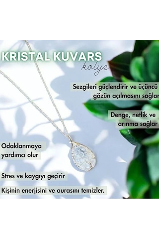 Kristal Kuvars Taşı Gerçek Doğal Taş Kolye Beyaz