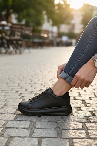 Enoch Kadın Yüksek Tabanlı Ortopedik Sneaker Yürüyüş Ayakkabısı Siyah