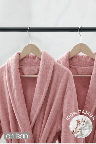 %100 Pamuk Unisex Gül Kurusu Bornoz - Şalyaka Otel Bornozu, Spa Için Ideal, Günlük Kullanıma Uygun Gül Kurusu