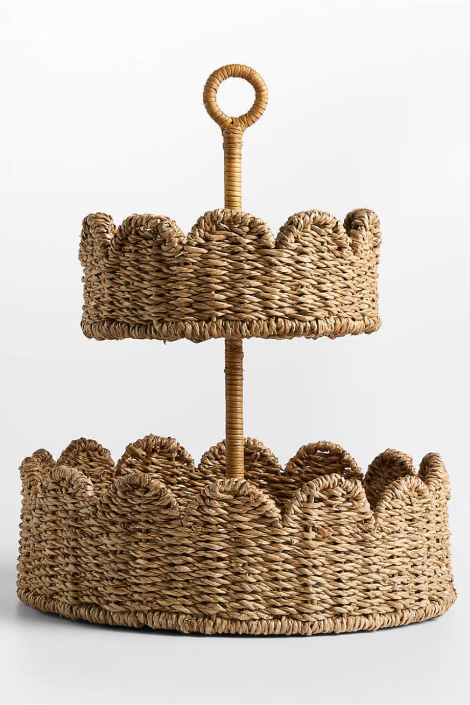 Crate & Barrel Doğal Fiber El Dokuma 2 Katlı Meyve Sepeti Kahverengi