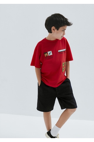 Mavi - Minecraft Baskılı Kırmızı Tişört 6610478-70478