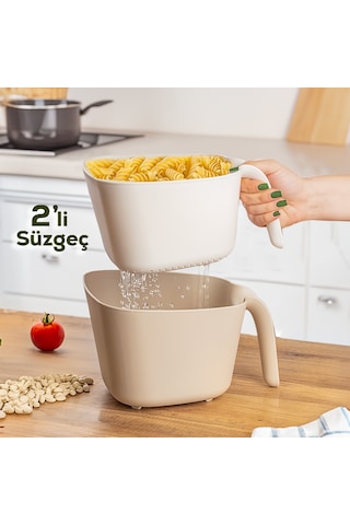 Porsima G-575 2 Parça Çok Amaçlı Plastik Süzgeç Bej Beyaz
