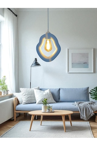 Bohem Beton Görünümlü Modern Minimalist Avize Ayarlı E27 Duy Salon Mutfak Yatak Odası Ofis Kafe Mavi
