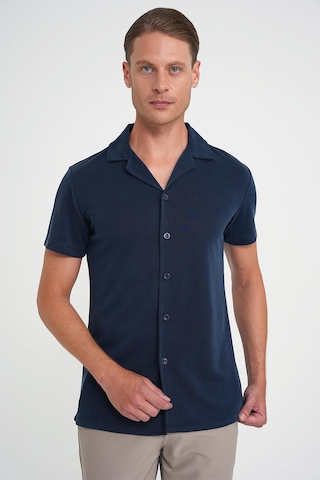 Efor Slim Fit Apaş Yaka Modal Karışımlı Kısa Kol Lacivert Gömlek G 1590 Lacivert