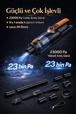 23.000 Pa  Emiş Gücü Toz Işıklı, Ekranlı 9 U 1 Arada Vakum & Üflemeli Süpürge  -