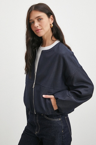 Beli Lastikli Fermuarlı Denim Görünümlü Bomber Ceket Lacivert Lacivert