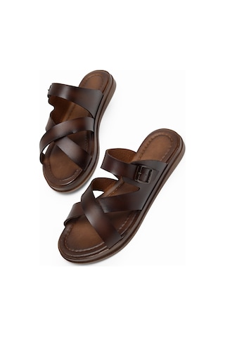 Tonny Black Rahat Termo Taban Tokalı Çapraz Bantlı Terlik Kadın Taba Terlik Tbgrf737