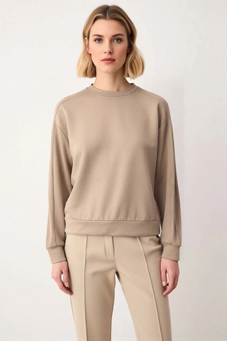Benerly Kadın Bisiklet Yaka Düşük Kol Oversize Kalıp Örme Sweatshirt Fonk Vizon