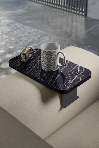 Yan Sehpa Ayarlanabilir Tepsi Dikdörtgen Dekoratif Modern Yatay Dikey Koltuk Sehpası Bendir Siyah Mermer Desen