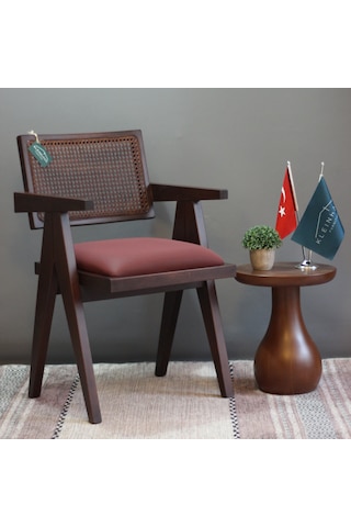 Kleinhaus - Sofia Kolçaklı Sandalye - Pierre Jeanneret - Yemek Odası Sandalyesi Koyu Ceviz