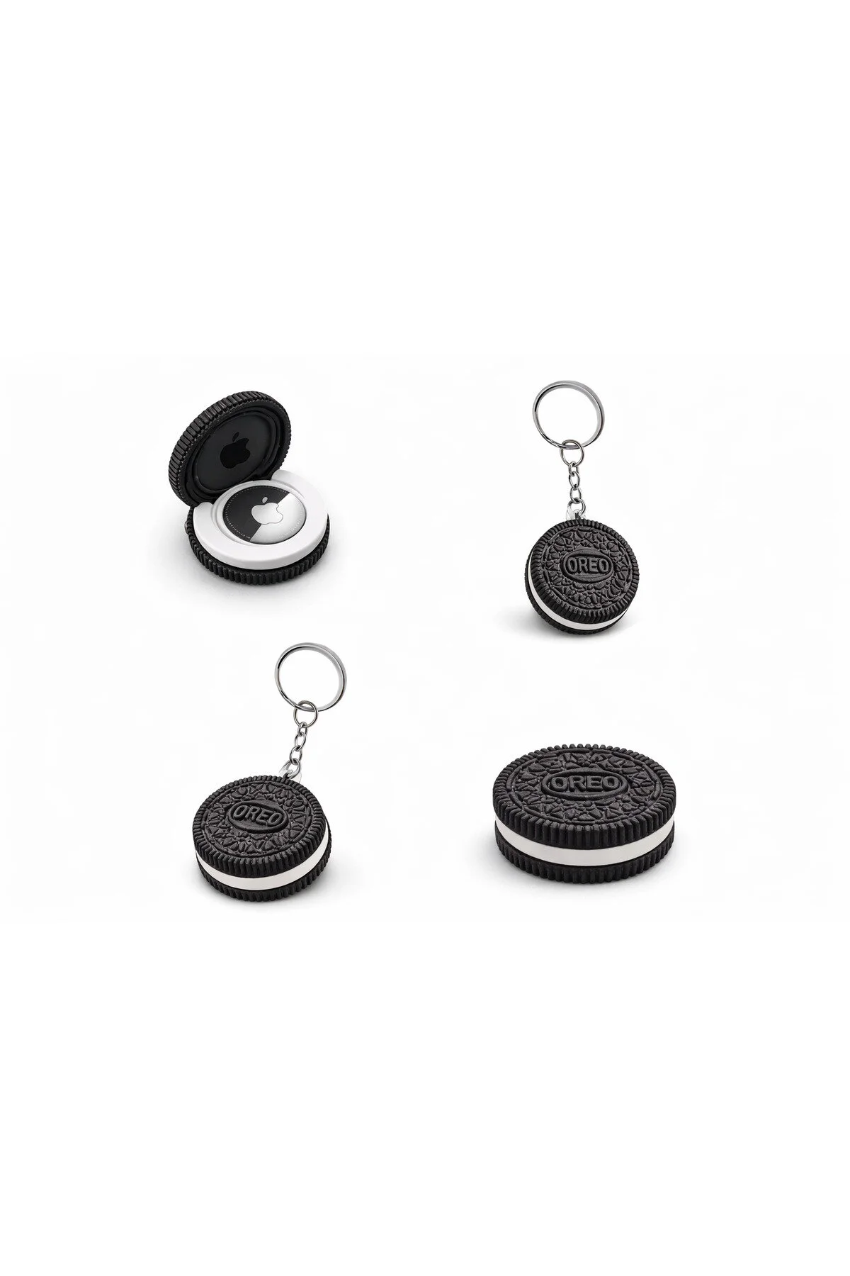 Apple Uyumlu AirTag Oreo Tasarımlı Gizli Anahtarlık Kılıf Çanta/valiz/anahtar İçin Tam Koruma Siyah