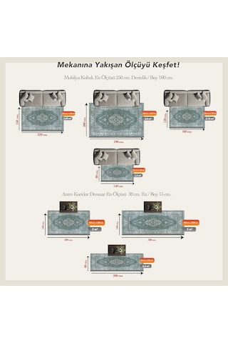 Cool Halı Private Xw Yeşil Gri Eskitme Vintage Yıkanabilir Kaymaz İnce Şönil Soft Şık Salon Halısı Gri Yeşil