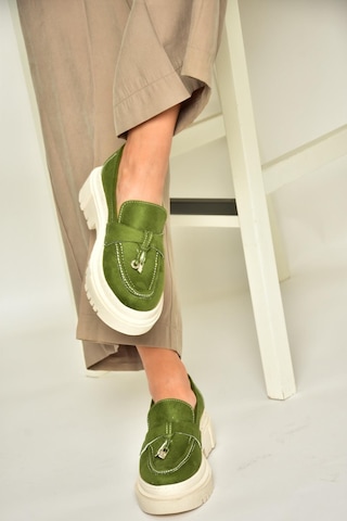 Fox Shoes T294882202 Yeşil Süet Makosen Kadın Ayakkabı Yeşil