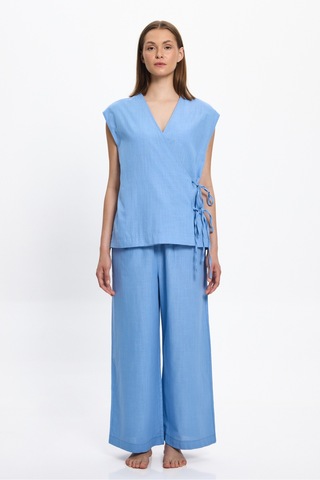 Toosalty Kadın Mavi Kısa Kollu %100 Cotton Kruvaze Top 25pl03st Mavi