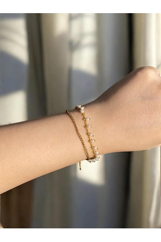 Çift Sıra Boncuklu Zincir Zarif Kadın Bileklik